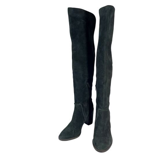 VINCE CAMUTO! GRAY/ BLACK GENUINE LEATHER OVER THE KNEE CHUNKY BOOTS! SZ 12M - Picture 4 of 13